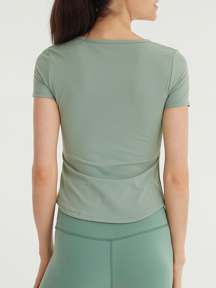 Notched Neck Short Sleeve Active Top