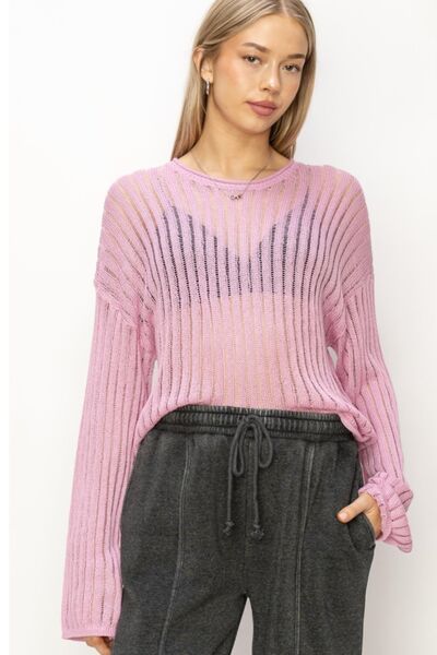 MRibbed Long Sleeve Knit Top