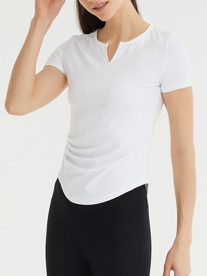 Notched Neck Short Sleeve Active Top